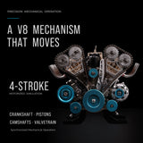 TECHING v8 Engine Model kit that Works Metal Mechanical Metal Assembly DIY Car Engine Model Kit 500+Pcs Educational Experiment (8 Cylinder Engine)
