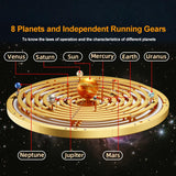 Metal Solar System Model Kit That Works - Motorized Metal Planetarium with LED Night Light Sun, Educational STEM for Adults, Classroom Science Project, Unique Desk Decor Gift