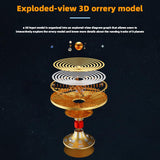 Metal Solar System Model Kit That Works - Motorized Metal Planetarium with LED Night Light Sun, Educational STEM for Adults, Classroom Science Project, Unique Desk Decor Gift