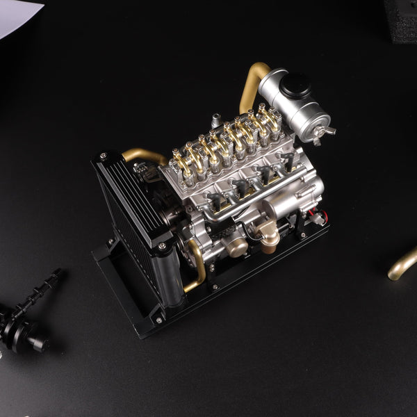 TECHING Mini Diesel Engine Model kit That Runs OHV 4-Cylinder Engine Mechanical Metal Assembly DIY Car Engine Model Kit 300+pcs DM-115