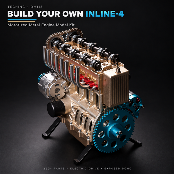 TECHING Metal Inline 4-Cylinder Engine Model Kit that Works for Adults
