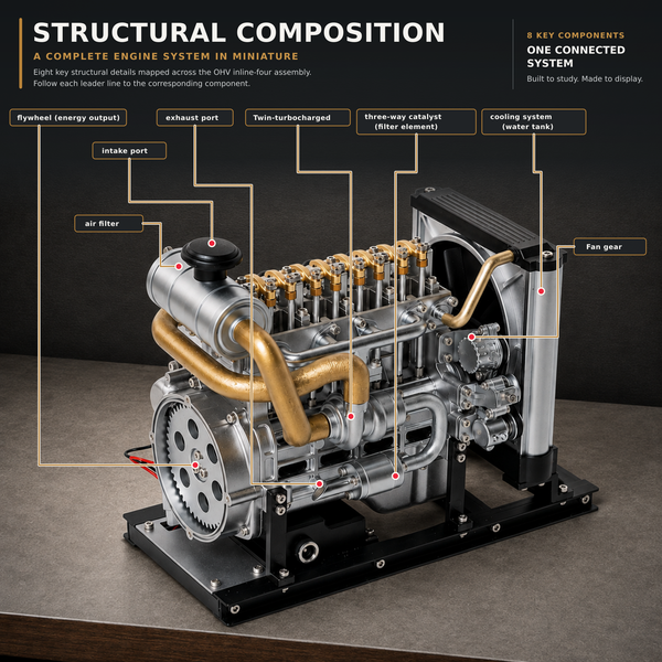TECHING Mini Diesel Engine Model kit That Runs OHV 4-Cylinder Engine Mechanical Metal Assembly DIY Car Engine Model Kit 300+pcs DM-115