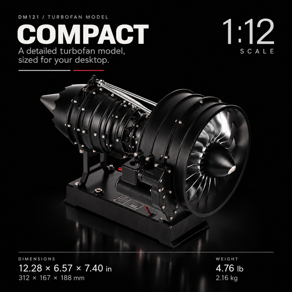 DM121 1/12 Scale Dual Spool Turbofan Engine Model Kit - Build Your Own Functional Jet Engine, 300+ Pcs STEM Educational Hobby Kit